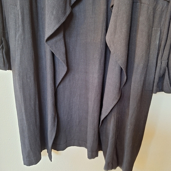 Elodie Womens Open Drape Wrap mid length Cardigan. Black. Linen Blend. Size M - Picture 5 of 8